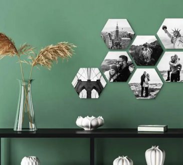 Hexagon paneeltjes met persoonlijke foto’s voor tegen de muur
